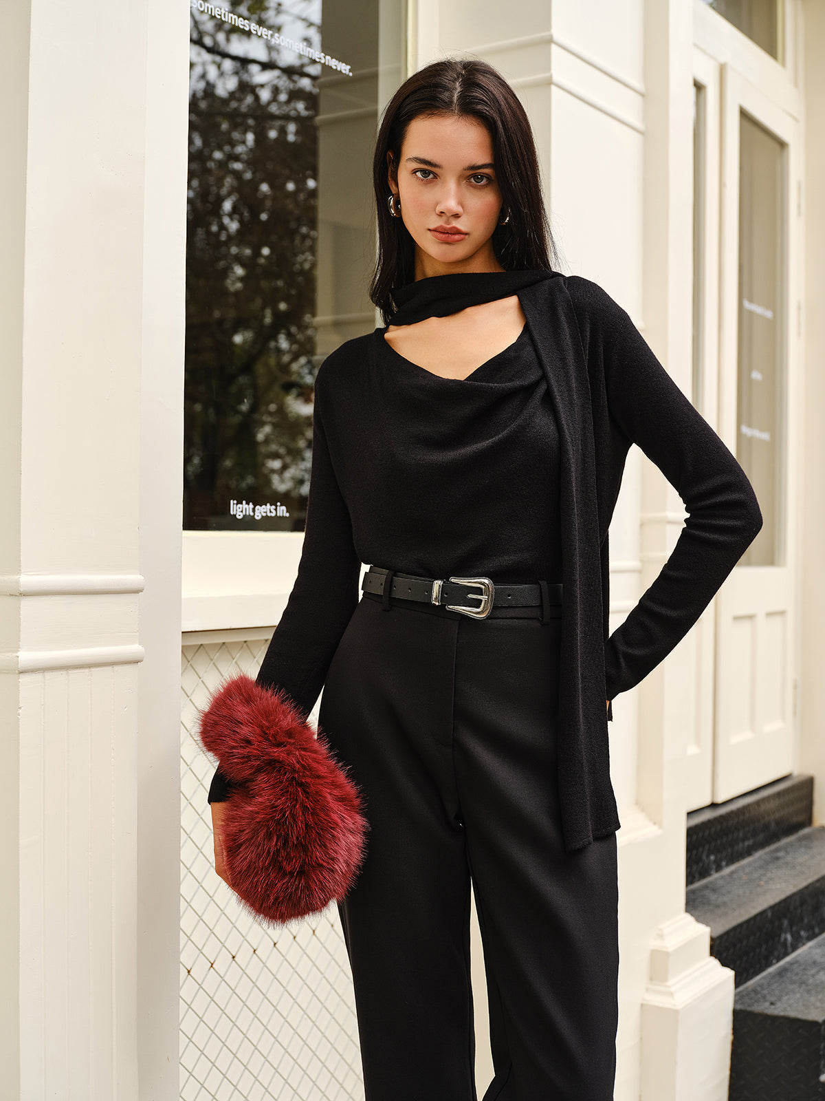 Top À Col Drappé Avec Tour De Cou Intégré Et Manches Longues Pour Femme | Idéal Pour Soirées Et Occasions Spéciales