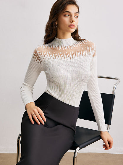 Haut À Col Montant Avec Tulle Et Détails Décoratifs Pour Femme | Idéal Pour Les Soirées Et Événements