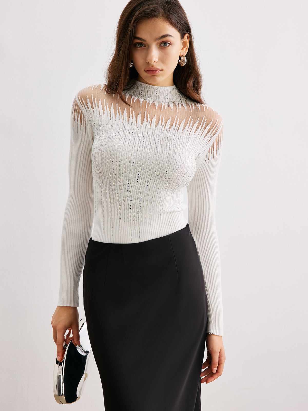 Haut À Col Montant Avec Tulle Et Détails Décoratifs Pour Femme | Idéal Pour Les Soirées Et Événements