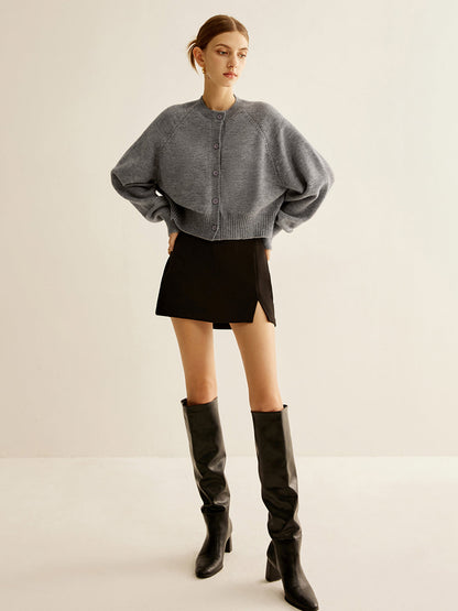 Cardigan Court à Manches Raglan avec Col Rond pour Femme | Idéal pour le Quotidien et le Bureau