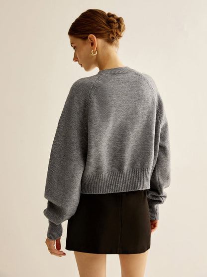 Cardigan Court à Manches Raglan avec Col Rond pour Femme | Idéal pour le Quotidien et le Bureau