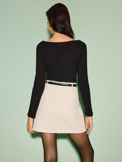 Pull Ajusté avec Nœud Contrastant et Col Dégagé pour Femme | Idéal pour Tenues Habillées