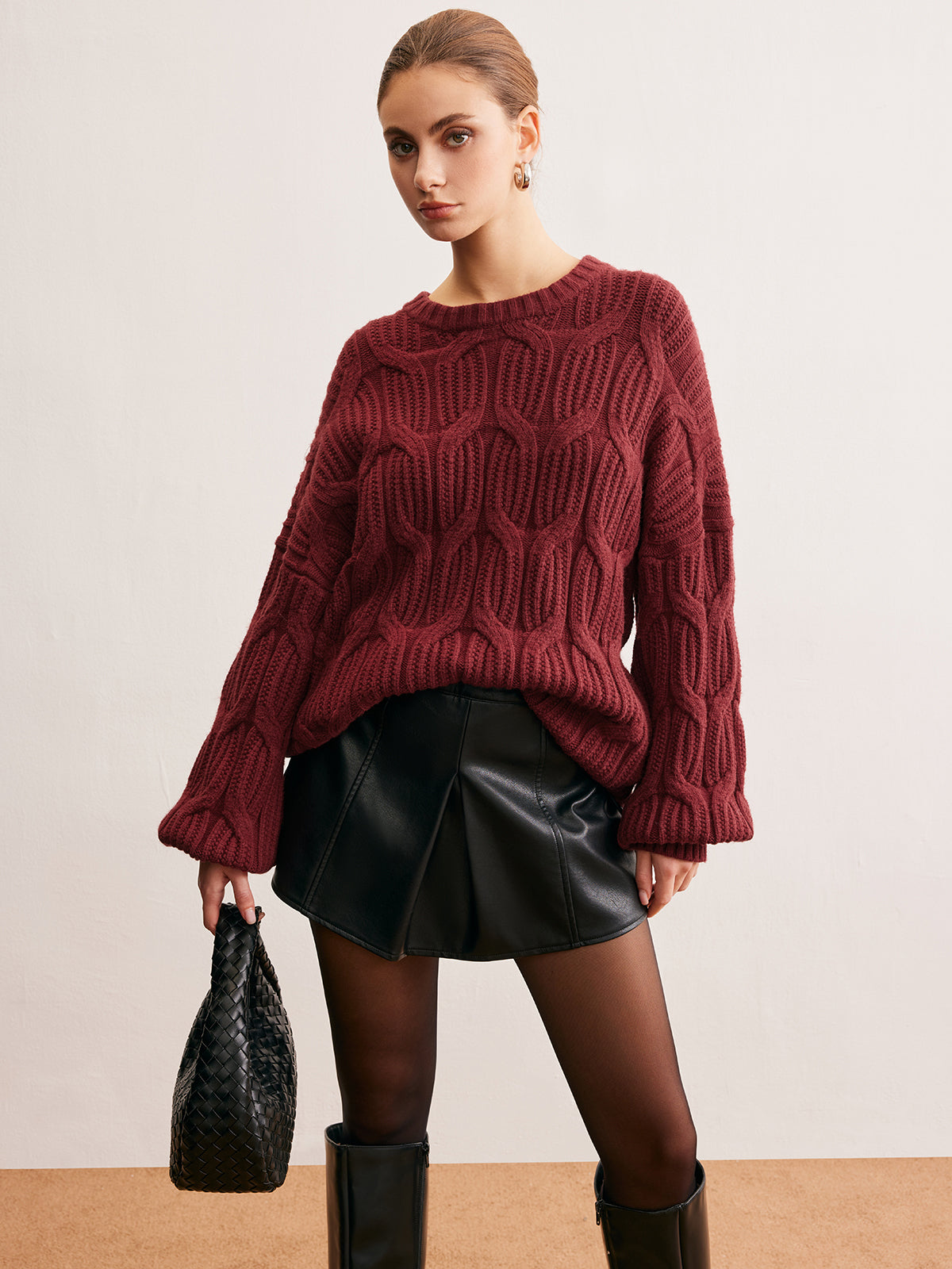Ensemble avec Pull Oversize En Maille Et Jupe Structurée pour Femmes | Idéal pour L’Automne Et L’Hiver