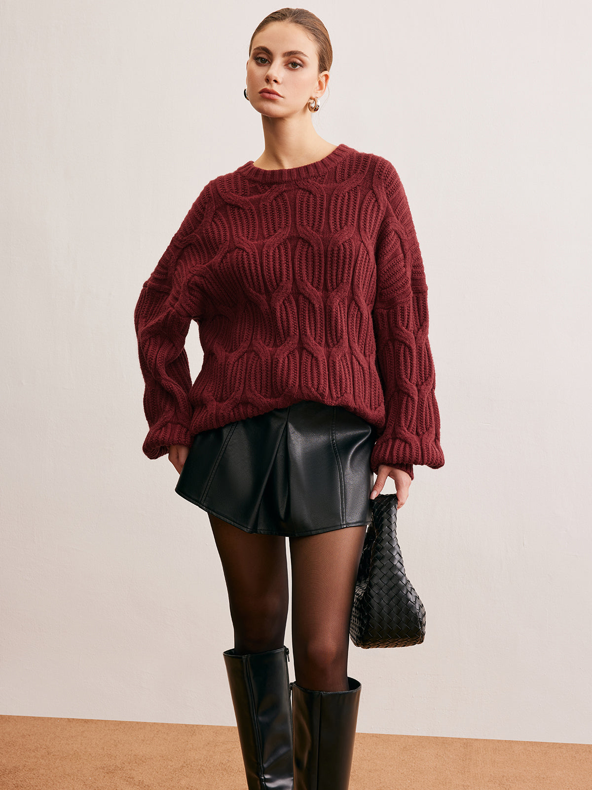 Ensemble avec Pull Oversize En Maille Et Jupe Structurée pour Femmes | Idéal pour L’Automne Et L’Hiver