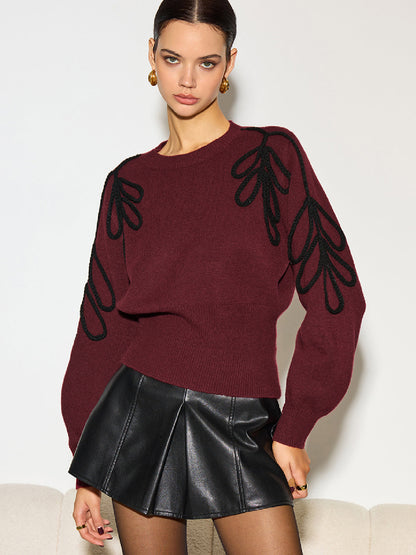 Pull À Manches Longues Avec Broderies En Relief Pour Femme | Idéal Pour Usage Quotidien