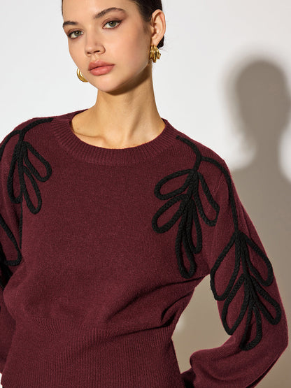 Pull À Manches Longues Avec Broderies En Relief Pour Femme | Idéal Pour Usage Quotidien