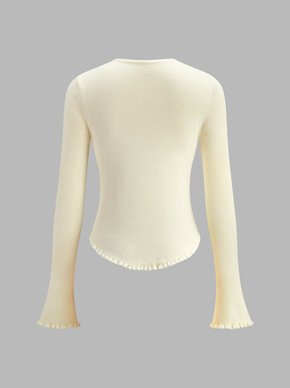 Cardigan Ajusté à Boutons Fleurs en Relief pour Femme | Idéal pour le Printemps et l’Automne