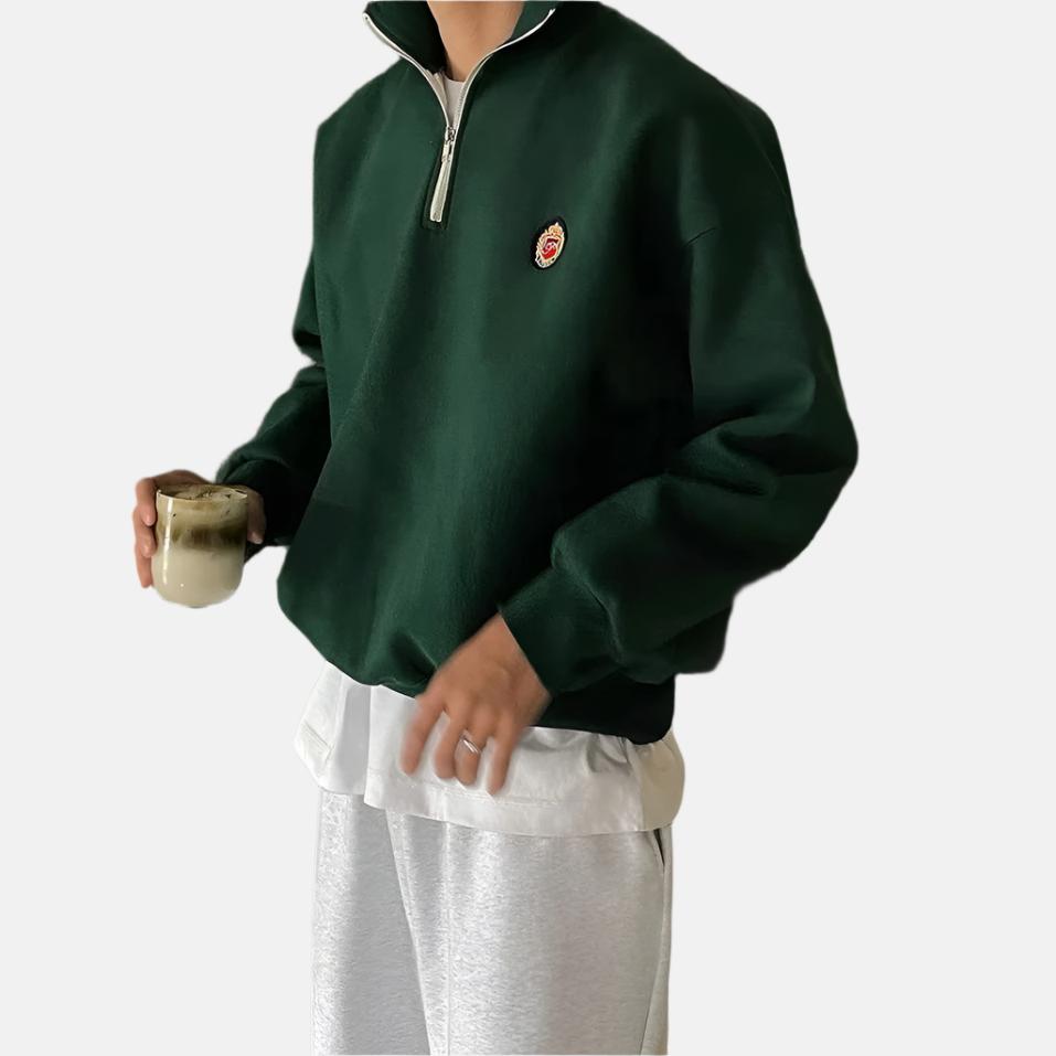 Sweatshirt avec Demi-Zip et Broderie Discrète pour Adulte | Idéal pour Usage Quotidien