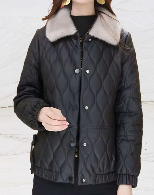 Veste Matelassée avec Col Polo Imitation Fourrure pour Femme | Idéale pour La Saison Froide