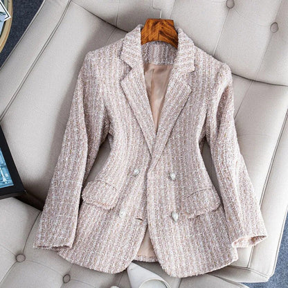 Blazer Long Cintré à Motif Carreaux pour Femme | Idéal pour le Travail et les Sorties