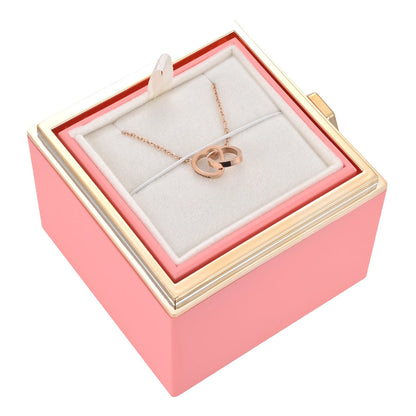 Boîte Cadeau avec Rose Préservée Et Collier Double Cœur | Idéale pour Offrir