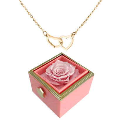 Boîte Cadeau avec Rose Préservée Et Collier Double Cœur | Idéale pour Offrir