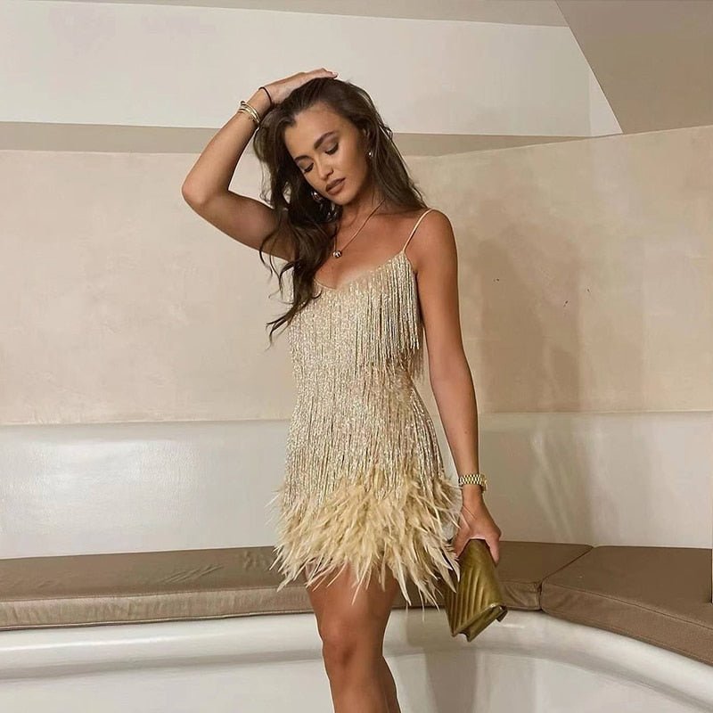 Robe Courte Avec Détails À Plumes Pour Femme | Idéale Pour Les Soirées Et Événements Spéciaux