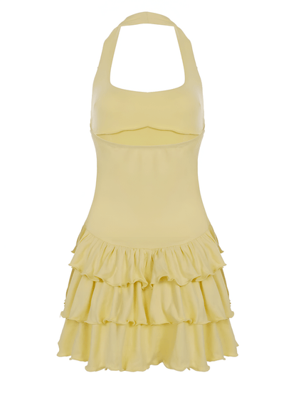 Robe Mini Avec Ourlet À Volants Et Col Halter Pour Femme | Idéal Pour Été Et Sorties Décontractées