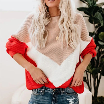 Pull À Col Rond avec Motif Color-Block pour Femme | Idéal pour Un Usage Quotidien