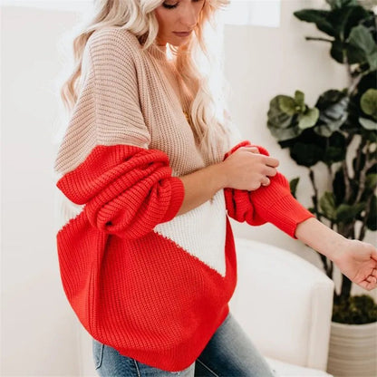Pull À Col Rond avec Motif Color-Block pour Femme | Idéal pour Un Usage Quotidien