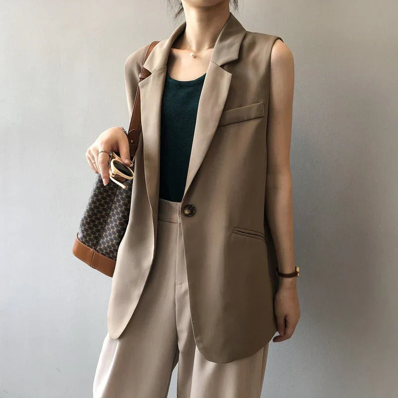 Blazer Sans Manches avec Fermeture à Bouton Unique pour Femme | Idéal pour Le Bureau Et Un Usage Quotidien