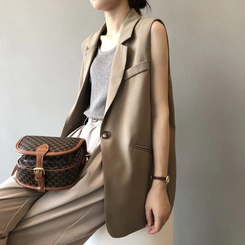Blazer Sans Manches avec Fermeture à Bouton Unique pour Femme | Idéal pour Le Bureau Et Un Usage Quotidien