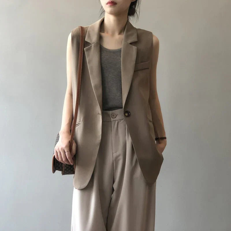 Blazer Sans Manches avec Fermeture à Bouton Unique pour Femme | Idéal pour Le Bureau Et Un Usage Quotidien