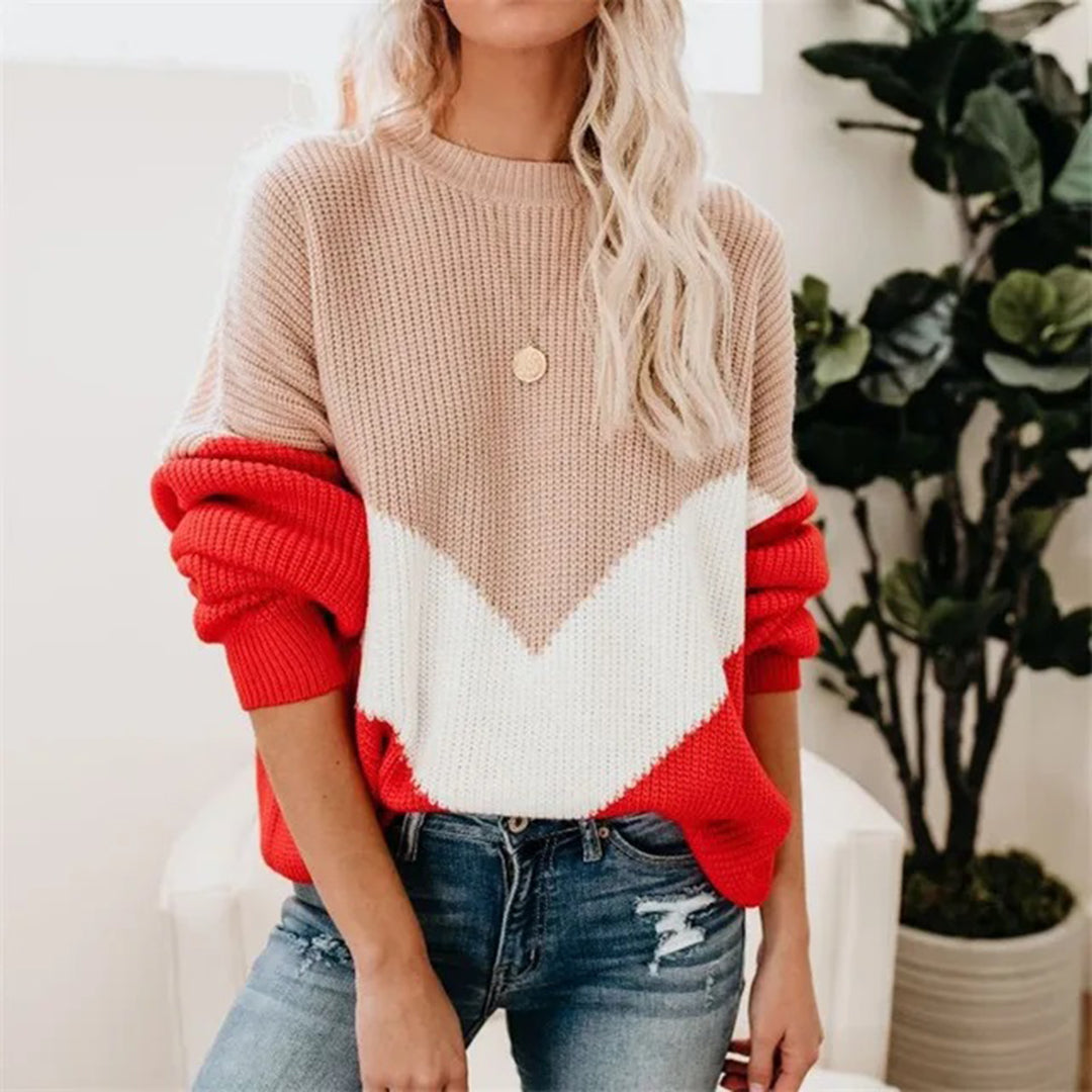 Pull À Col Rond avec Motif Color-Block pour Femme | Idéal pour Un Usage Quotidien