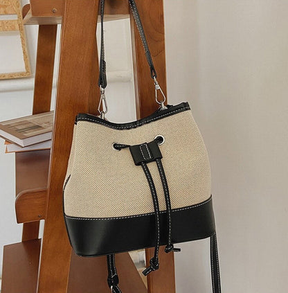 Sac Seau Bicolore Avec Cordon De Serrage Et Bandoulière Ajustable Pour Femme | Idéal Pour Usage Quotidien