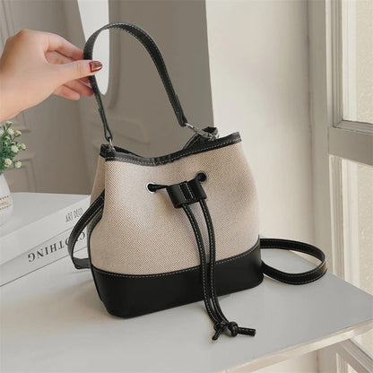 Sac Seau Bicolore Avec Cordon De Serrage Et Bandoulière Ajustable Pour Femme | Idéal Pour Usage Quotidien