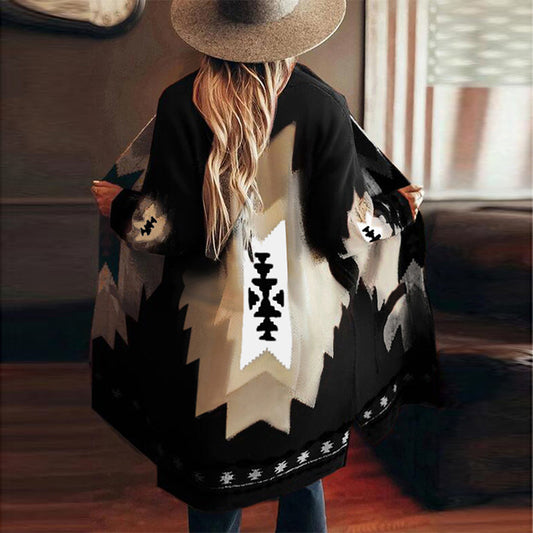 Veste à Motif Tribal avec Manches Longues pour Femmes | Idéal pour l'Hiver