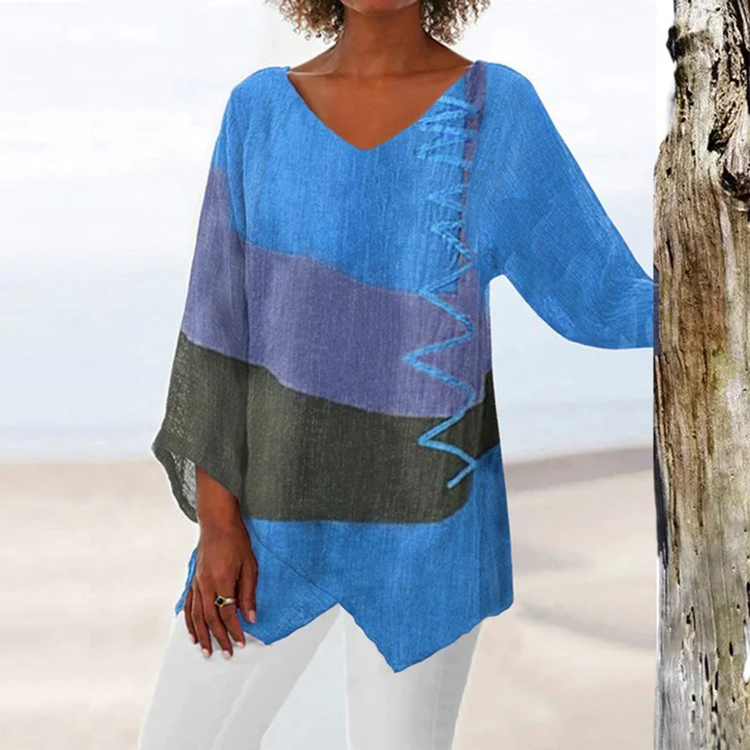 Blouse Bicolore avec Manches Trois-Quarts pour Femme | Idéale pour les Tenues Quotidiennes Décontractées