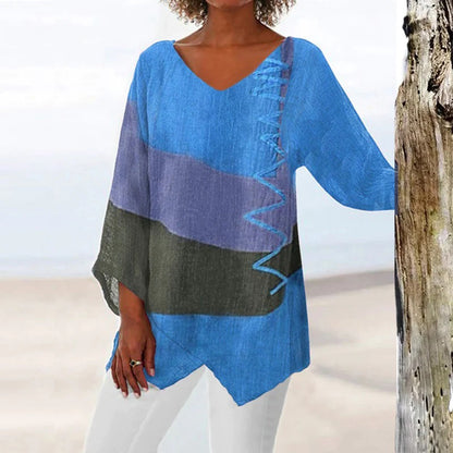 Blouse Bicolore avec Manches Trois-Quarts pour Femme | Idéale pour les Tenues Quotidiennes Décontractées