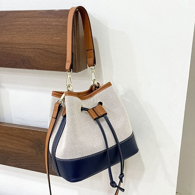 Sac Seau Bicolore Avec Cordon De Serrage Et Bandoulière Ajustable Pour Femme | Idéal Pour Usage Quotidien