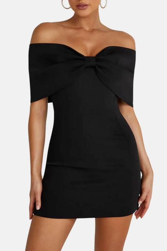Robe Mini Épaules Dénudées Avec Détail Nœud Pour Femme | Idéal Pour Soirées Et Événements