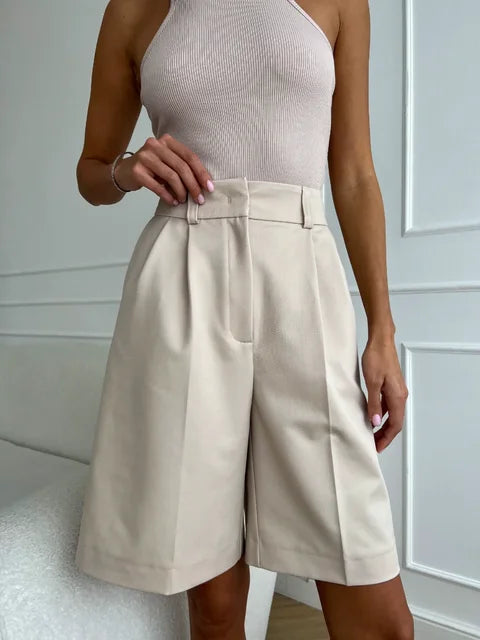 Short Taille Haute À Jambe Large Avec Fermeture À Boutons Pour Femme | Idéal Pour Le Printemps Et L’Été