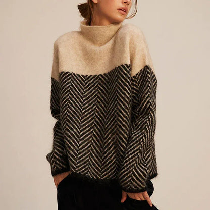 Pull À Col Roulé Avec Motif À Chevrons pour Femme | Idéal Pour L’Hiver