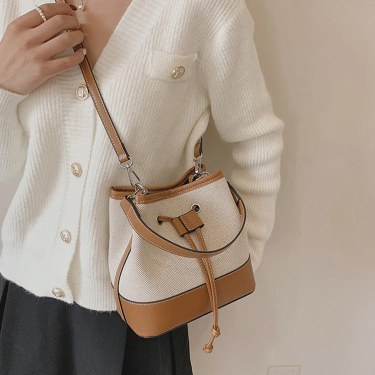 Sac Seau Bicolore Avec Cordon De Serrage Et Bandoulière Ajustable Pour Femme | Idéal Pour Usage Quotidien
