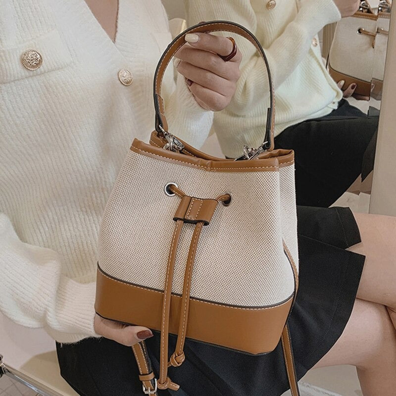 Sac Seau Bicolore Avec Cordon De Serrage Et Bandoulière Ajustable Pour Femme | Idéal Pour Usage Quotidien