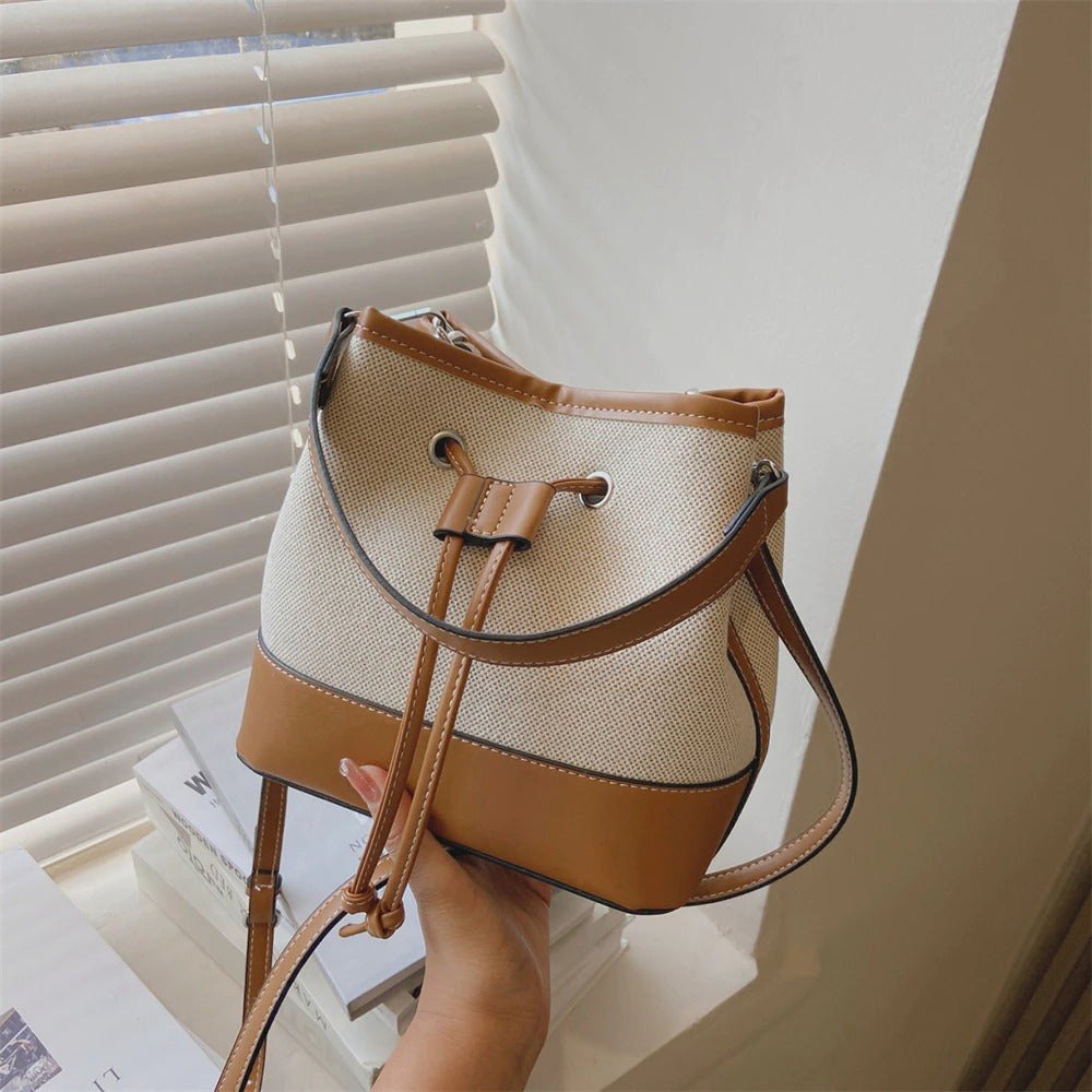 Sac Seau Bicolore Avec Cordon De Serrage Et Bandoulière Ajustable Pour Femme | Idéal Pour Usage Quotidien