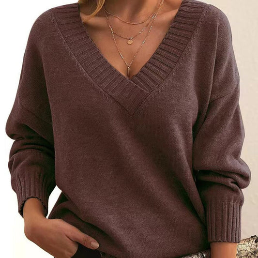 Pull à Col V pour Femme en Polyester | Coupe Ample
