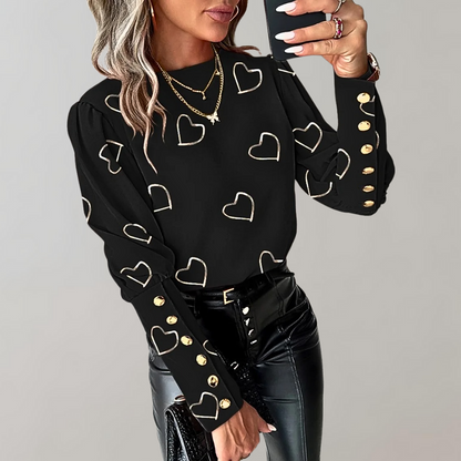 Blouse à Manches Longues avec Motif Cœur pour Femme | Idéal pour un Usage Quotidien