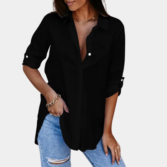 Blouse à Manches Longues avec Col et Fermeture Boutonnée pour Femmes | Idéal pour la Mi-Saison
