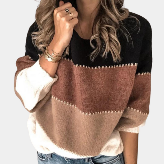 Pull à Rayures avec Col Réglable pour Femme | Idéal pour l’Hiver