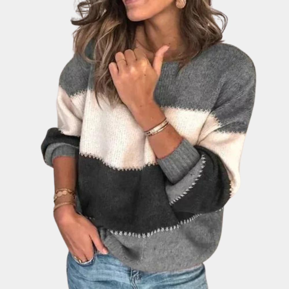 Pull à Rayures avec Col Réglable pour Femme | Idéal pour l’Hiver
