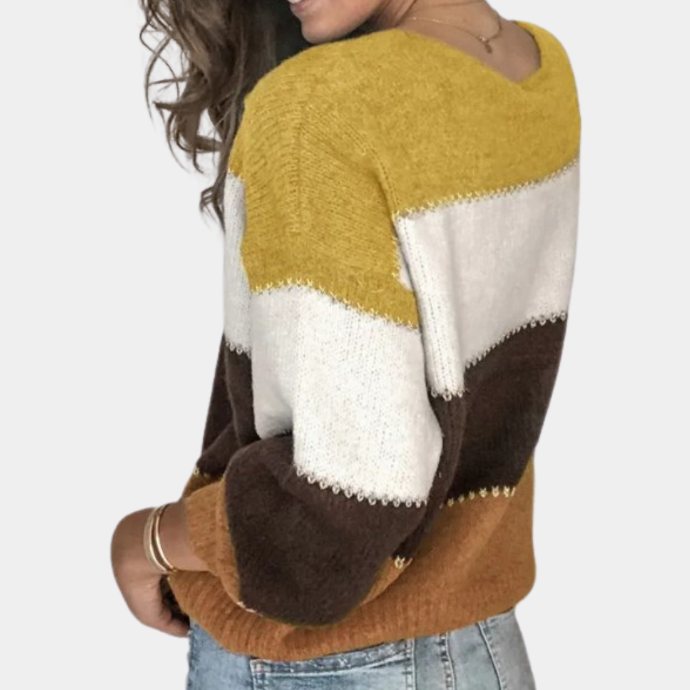 Pull à Rayures avec Col Réglable pour Femme | Idéal pour l’Hiver