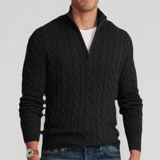 Pull En Maille À Motif Torsadé Avec Demi-Zip Pour Homme | Idéal Pour Le Quotidien Et Les Occasions Habillées
