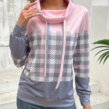 Sweat À Capuche Motif Carreaux avec Col Large pour Femmes | Idéal pour La Mi-Saison
