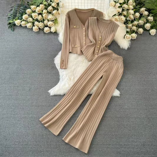 Ensemble Trois Pièces avec Haut, Pantalon Et Cardigan pour Femme | Idéal pour Le Quotidien Et Les Sorties Décontractées