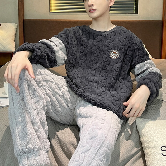 Ensemble Pyjama Hiver pour Homme avec Haut À Manches Longues Et Pantalon | Idéal pour Les Soirées À La Maison