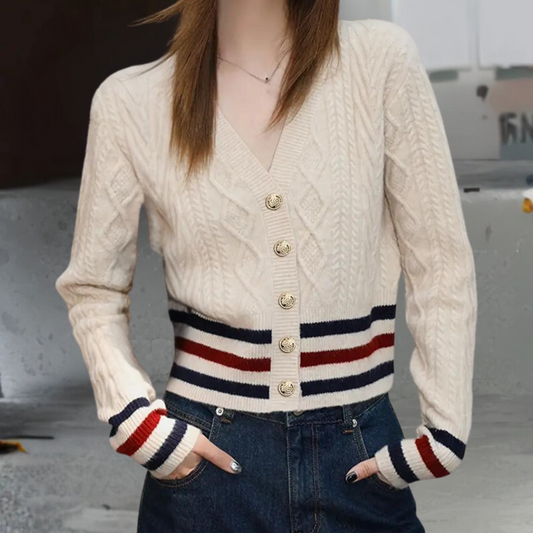 Gilet En Maille Avec Fermeture À Boutons Et Détails Contrastés Pour Femme | Idéal Pour La Superposition