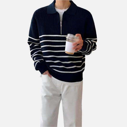 Pull Rayé avec Demi-Zip et Manches Longues pour Homme | Ideal pour Printemps et Automne