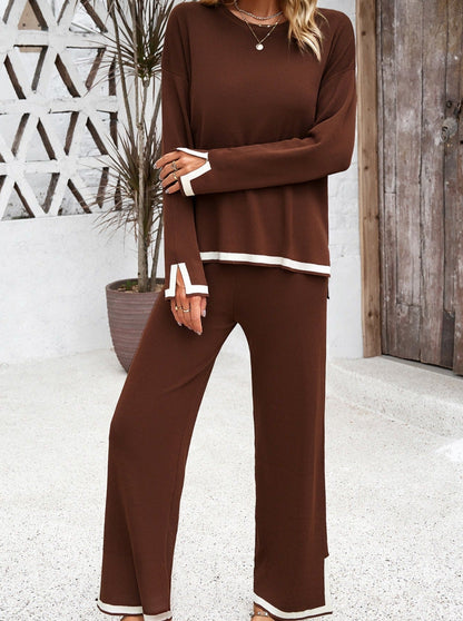 Ensemble Chemise À Manches Longues Et Pantalon Long À Petites Fentes Pour Femme | Idéal Pour Occasions Décontractées Et Professionnelles