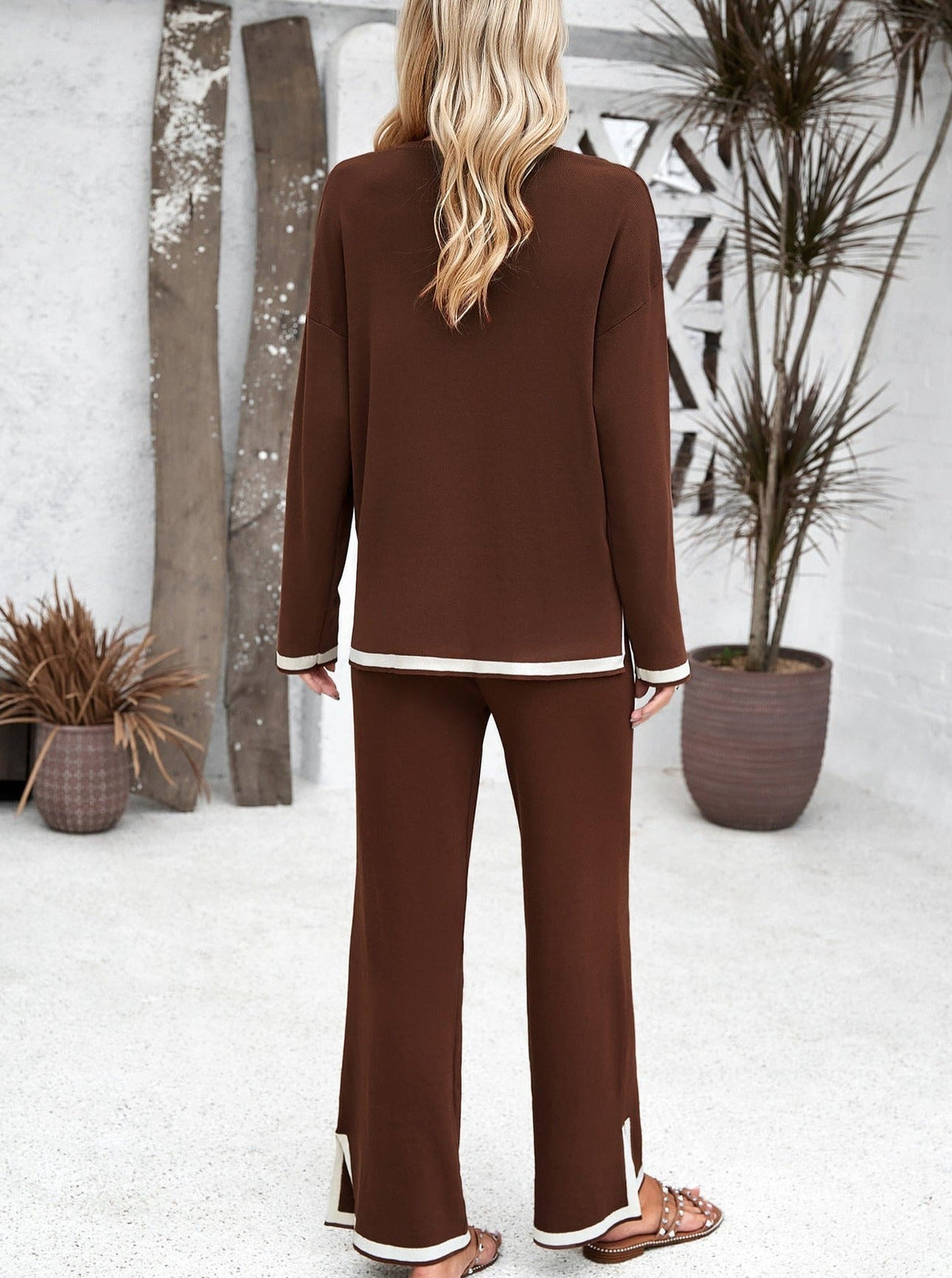 Ensemble Deux Pièces avec Chemise à Manches Longues et Pantalon à Fente pour Femmes | Idéal Pour Usage Quotidien ou Travail
